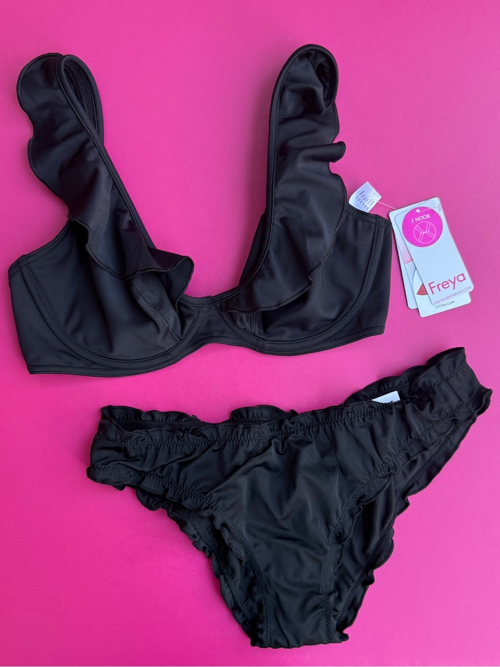 Freya Jewel Cove Black Ruffle Bikini Top NWT 32DD + Smart & Sexy Bikini Bottom S